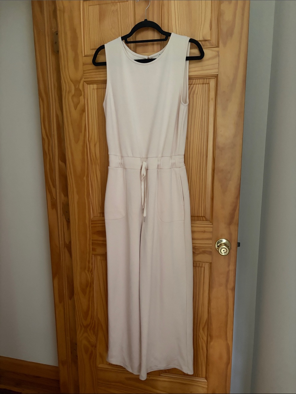 Sleeveless Cream Drawstring-Waist Wide-Leg Jumpsuit